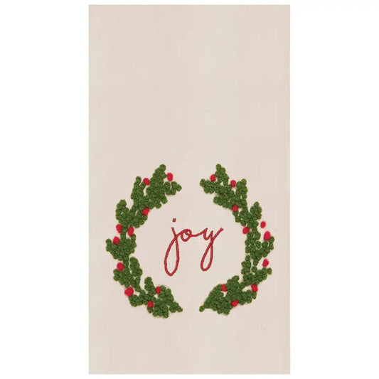 Christmas Joy Wreath French Knot Hand Towel