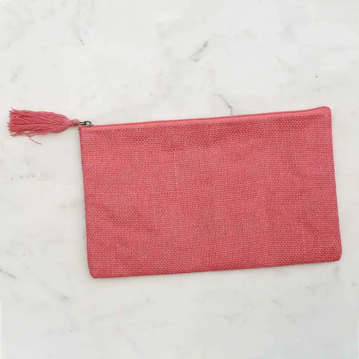 Jute Cosmetic Bag- Coral