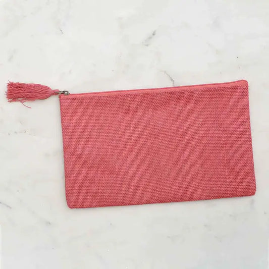 Jute Cosmetic Bag- Coral
