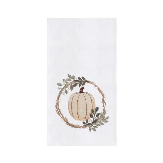 Fall Harvest White Pumpkin Wreath Hand Towel