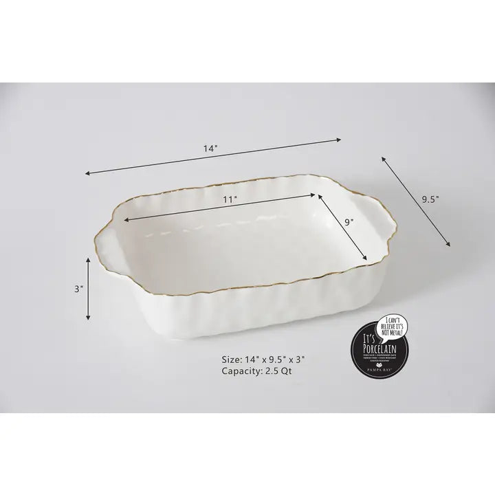 11x9 Modern Rectangular Baking Dish White/Gold