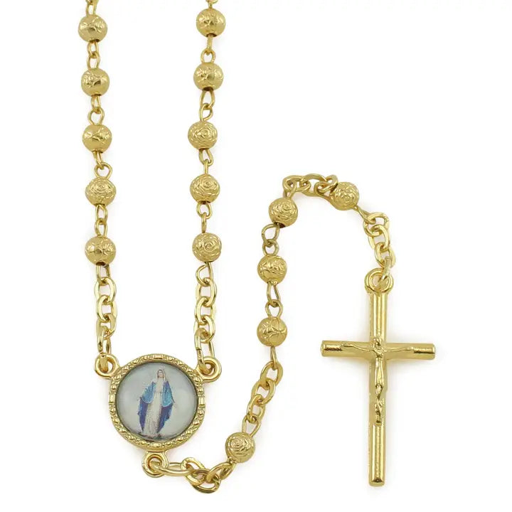 Rosary Rosebud Beads Our Lady of Miracles Gold Rosary