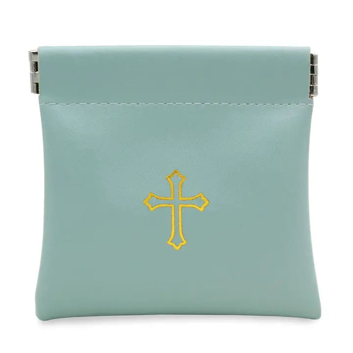 Vinyl Rosary Pouch Squeeze Top Gold Cross Imprint (Multiple Options)