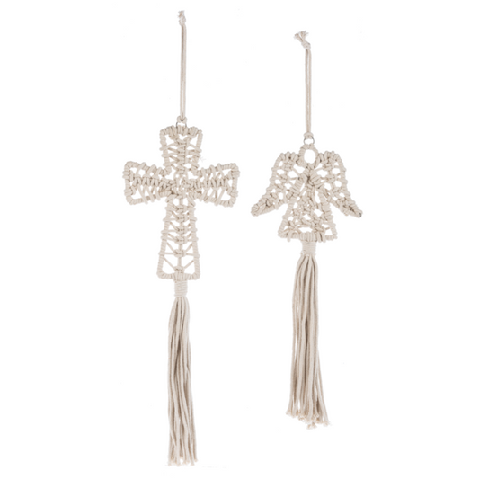 Macrame Cross and Angel Ornament