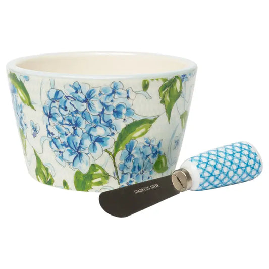 Blue Hydrangea Ceramic Bowl & Spreader Rosanne Beck