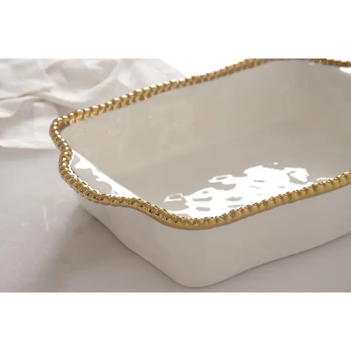 11x9 Rectangular Baking Dish White/Gold