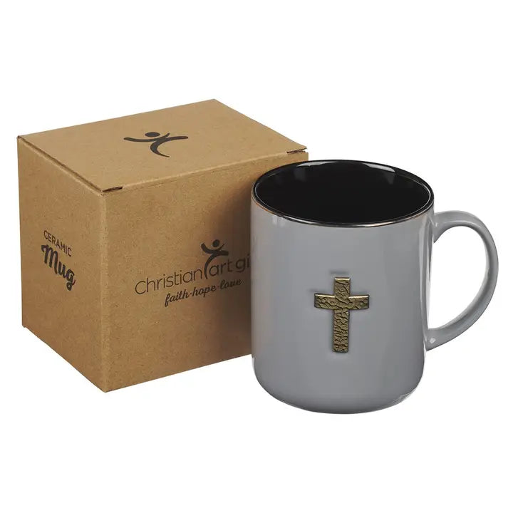 Mug Grey with Metal Cross 1 Peter 2:24
