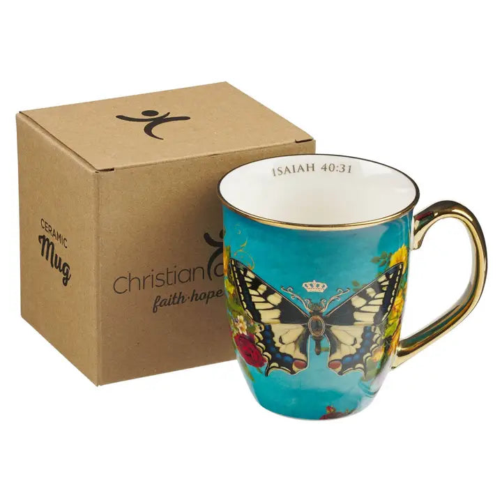 Mug Teal/White Butterfly Hope Isa. 40:31