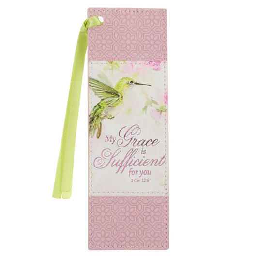 Bookmark Faux Leather Pink Grace 2 Cor. 12:9