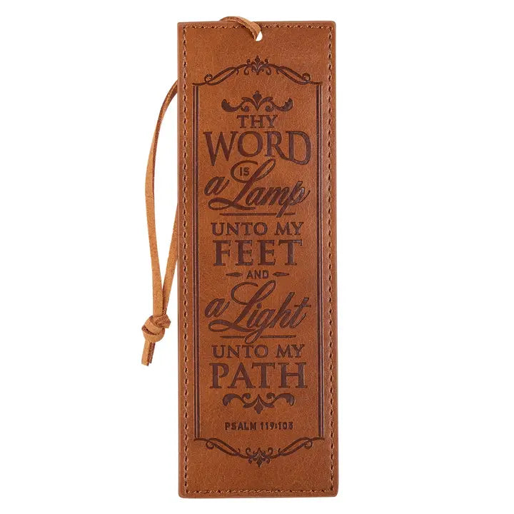 Bookmark Faux Leather Brown Thy Word Is A Lamp Ps. 119:105