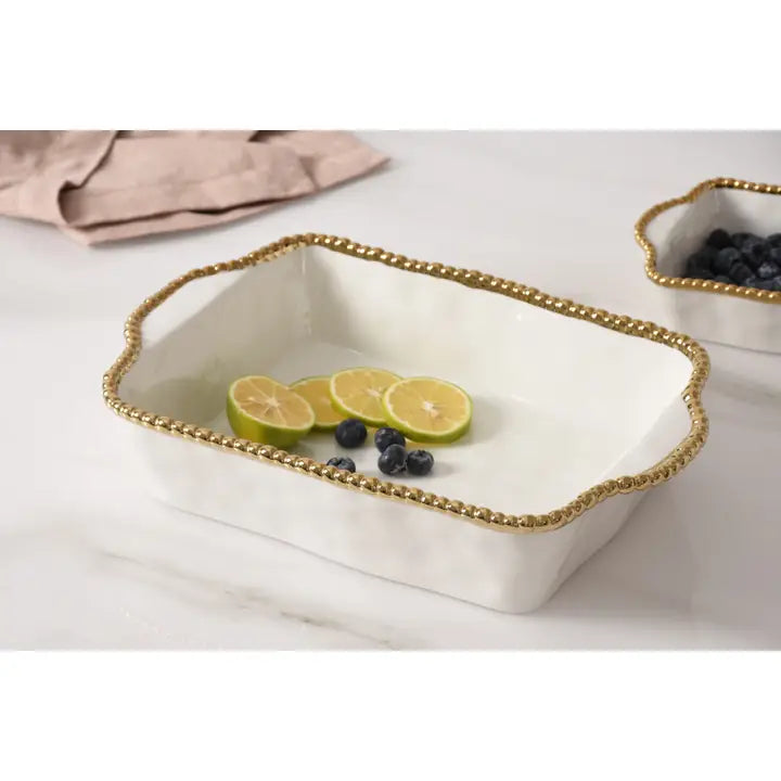11x9 Rectangular Baking Dish White/Gold