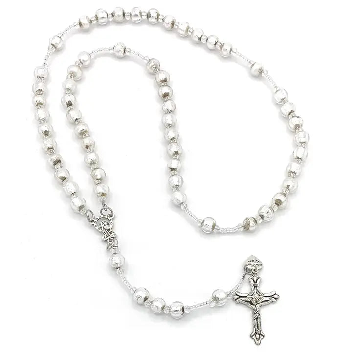 Silver Glass Beads Murano Rosary