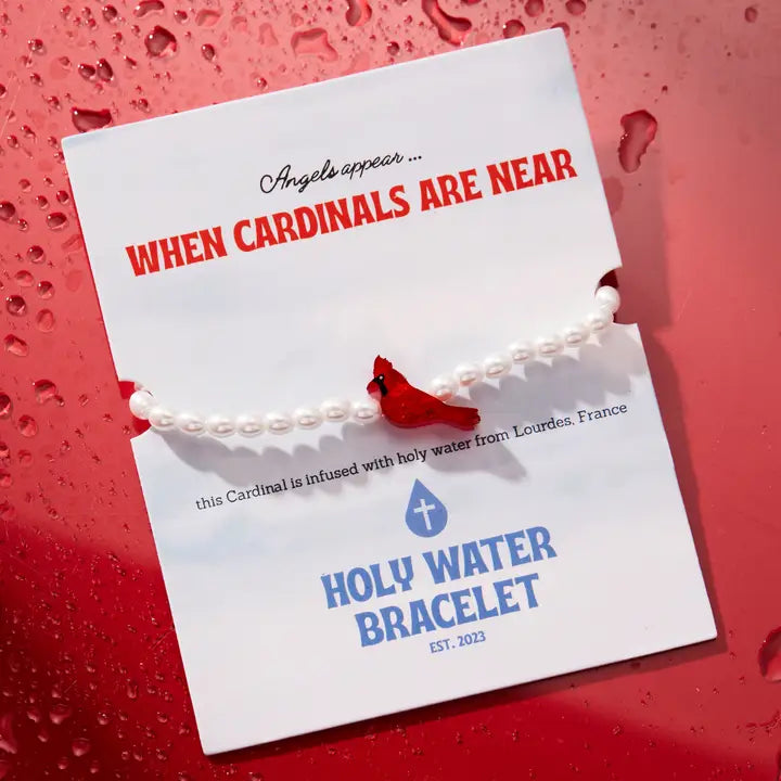 Holy Water Red Cardinal Bracelet- Crystal Pearl