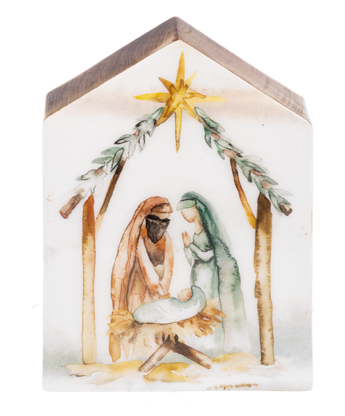 Water Color Nativity Scene Small Block of Wood