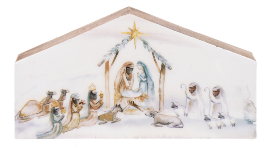 Water Color Nativity Scene Large Block of Wood