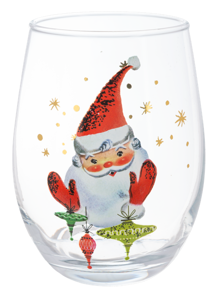 Retro Santa Wine Glass- Jolly Santa