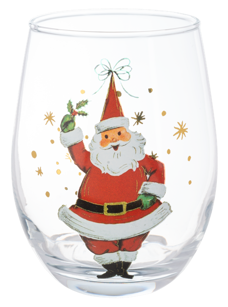 Retro Santa Wine Glass- Santa Cheer